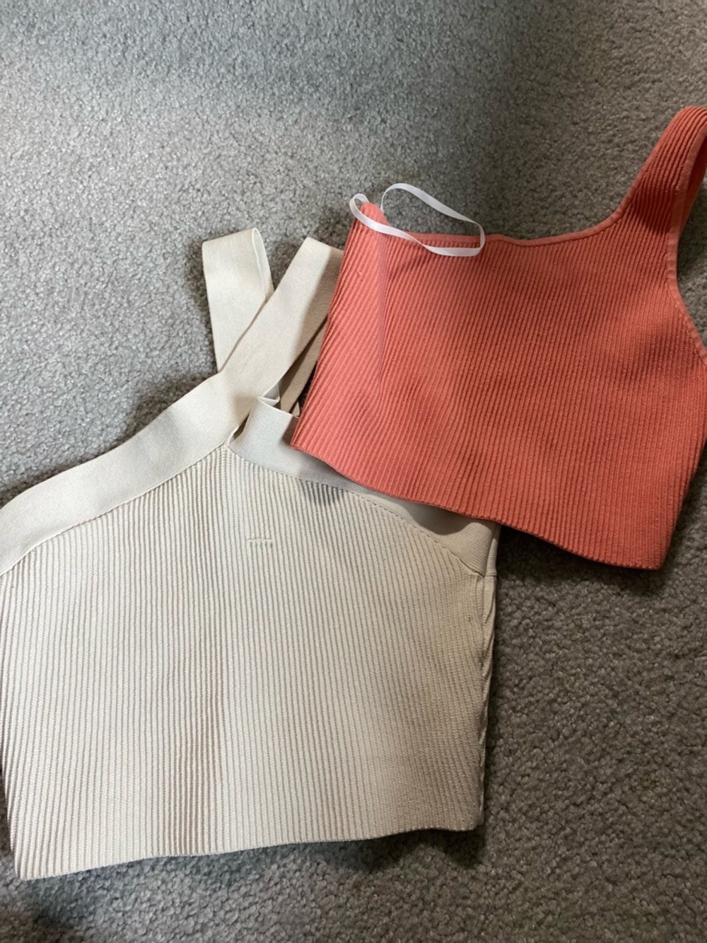 Babaton Ribbed Square-Neck Crop Top Duo — Cream and Coral